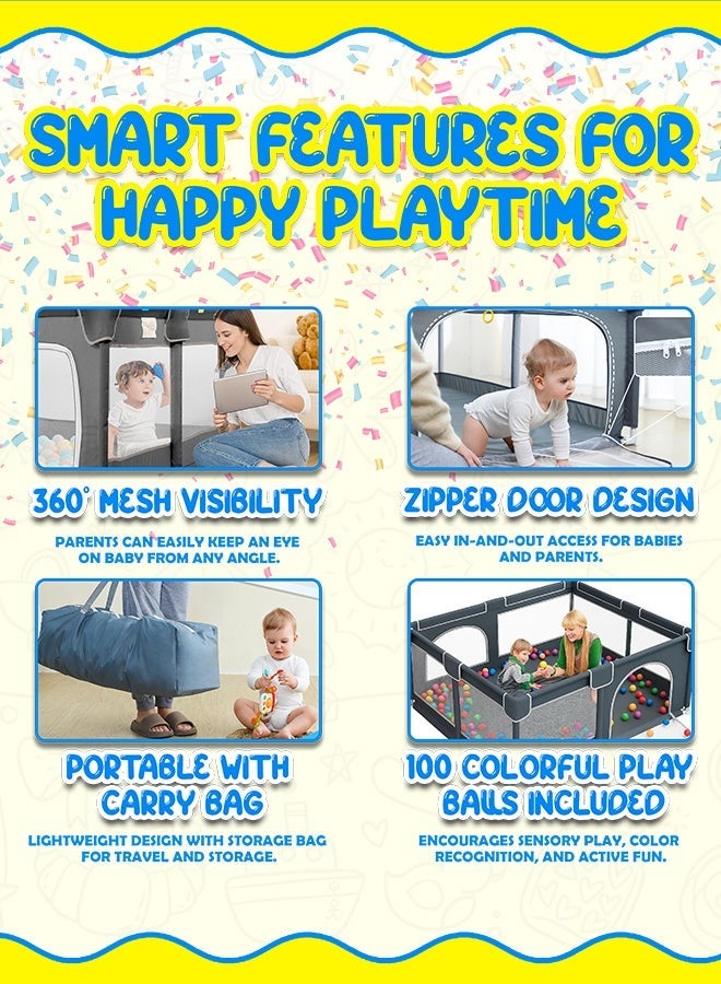 Eoptify Playpen for Babies and Toddlers - Large Indoor/Outdoor Safety Play Yard with Gate, 150 x 180 cm - Foldable Kids Play Area Activity Center with Colorful Balls - Image 5